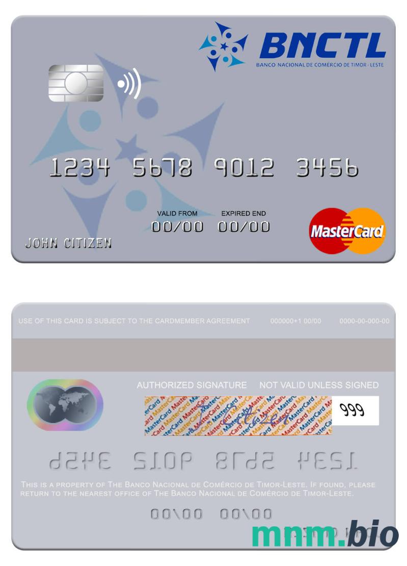 Timor-Leste Banco Nacional de Comércio de Timor-Leste przykład karty mastercard w formacie PSD